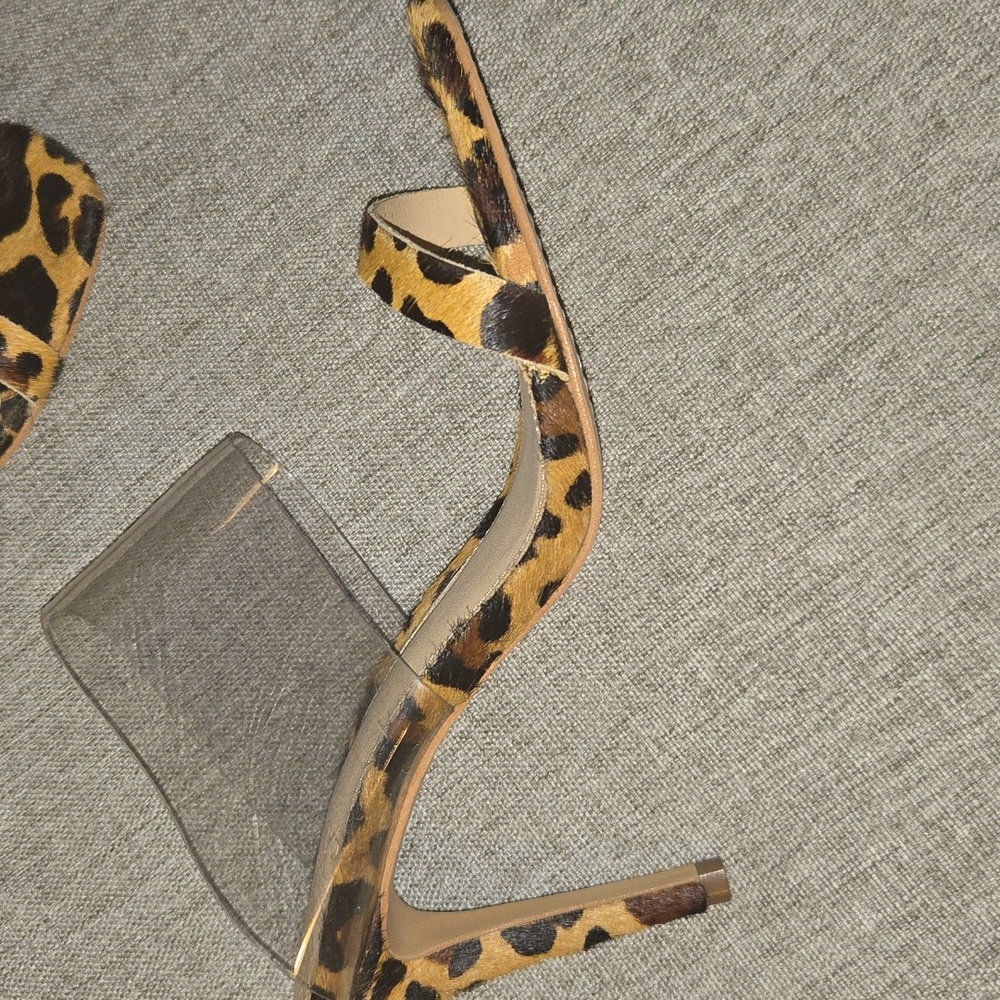 Vince Camuto Brown Tan Heels with Clear Strap Cow Hair - Picture 2 of 7